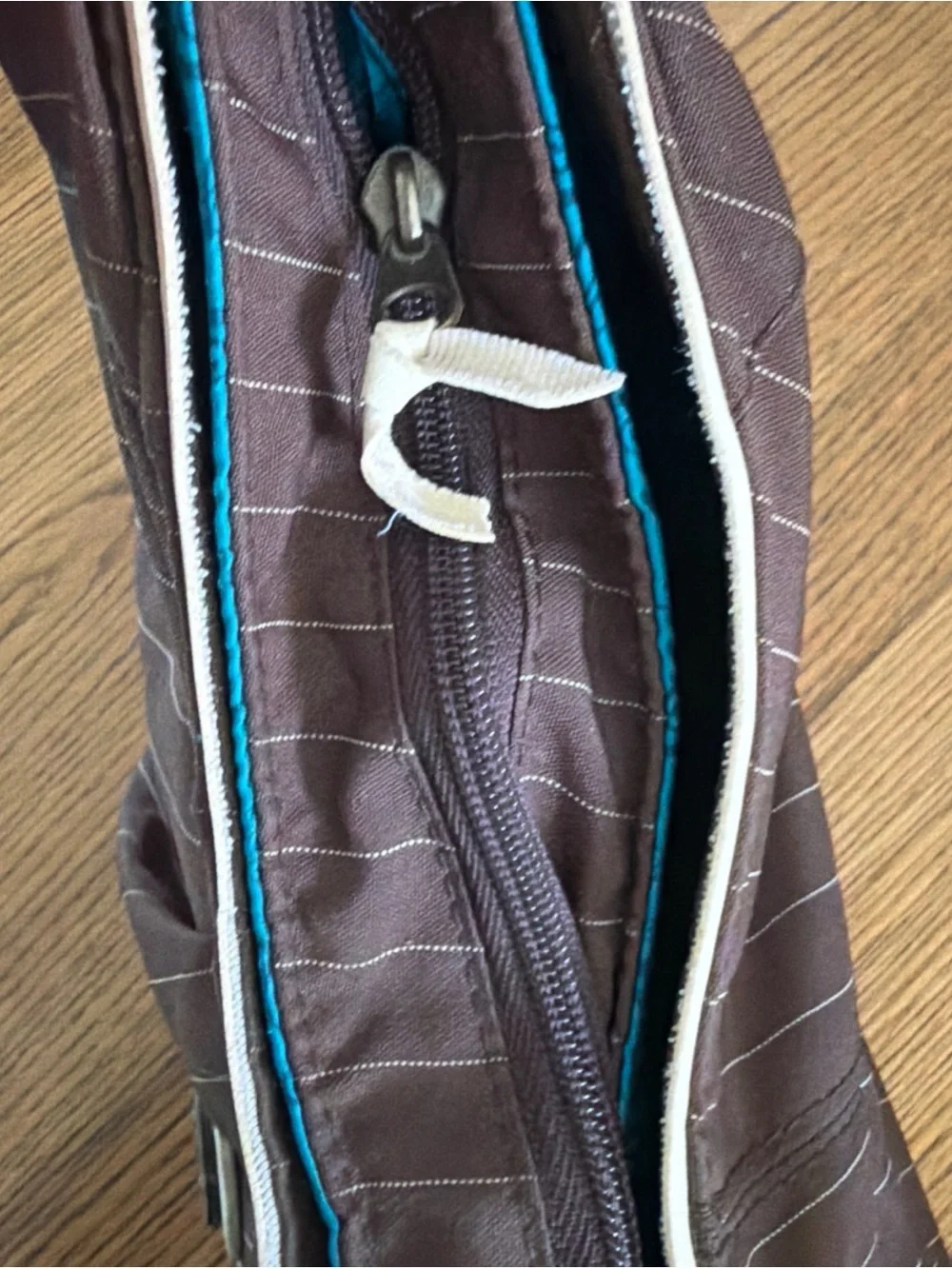 OGIO Brown Pinstripe Hobo Bag with White Trim Vintage